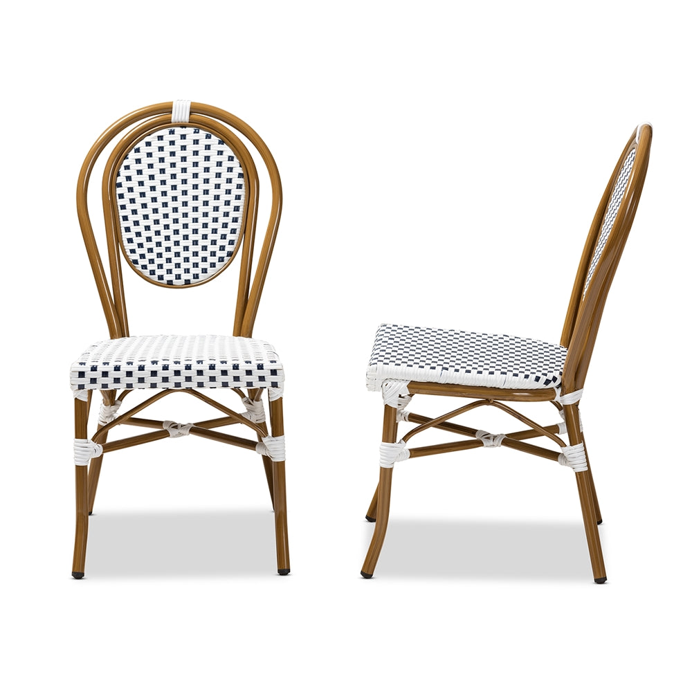 Baxton Studio Gauthier Classic French Indoor And Outdoor Navy And White Bamboo Style Bistro Stackable Dining Chair Set Of 2