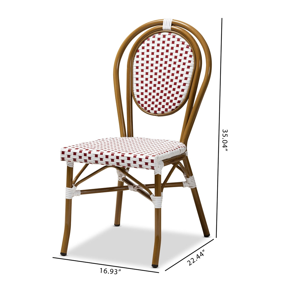 Baxton Studio Gauthier Classic French Indoor And Outdoor Red And White Bamboo Style Stackable Bistro Dining Chair Set Of 2