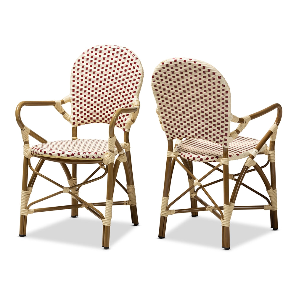 Baxton Studio Seva Classic French Indoor and Outdoor Bamboo Style Stackable Bistro Dining Chair Set of 2