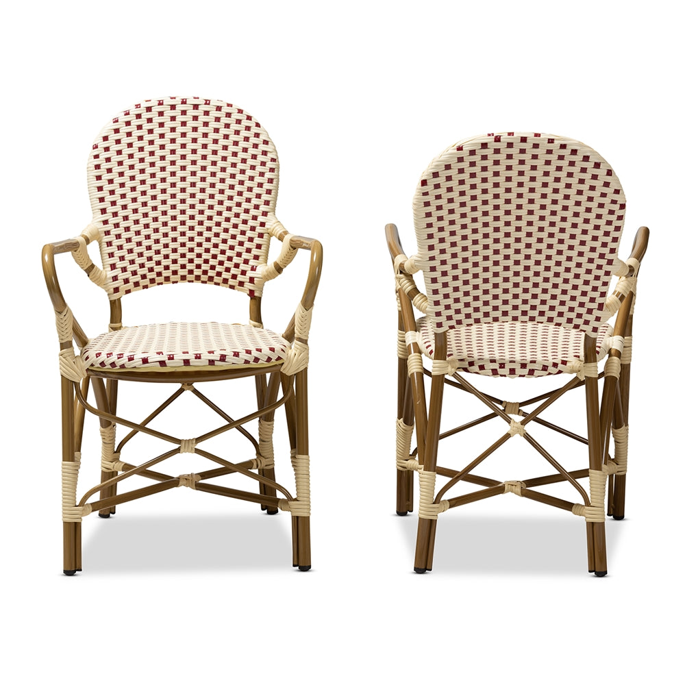 Baxton Studio Seva Classic French Indoor And Outdoor Beige And Red Bamboo Style Stackable Bistro Dining Chair Set Of 2