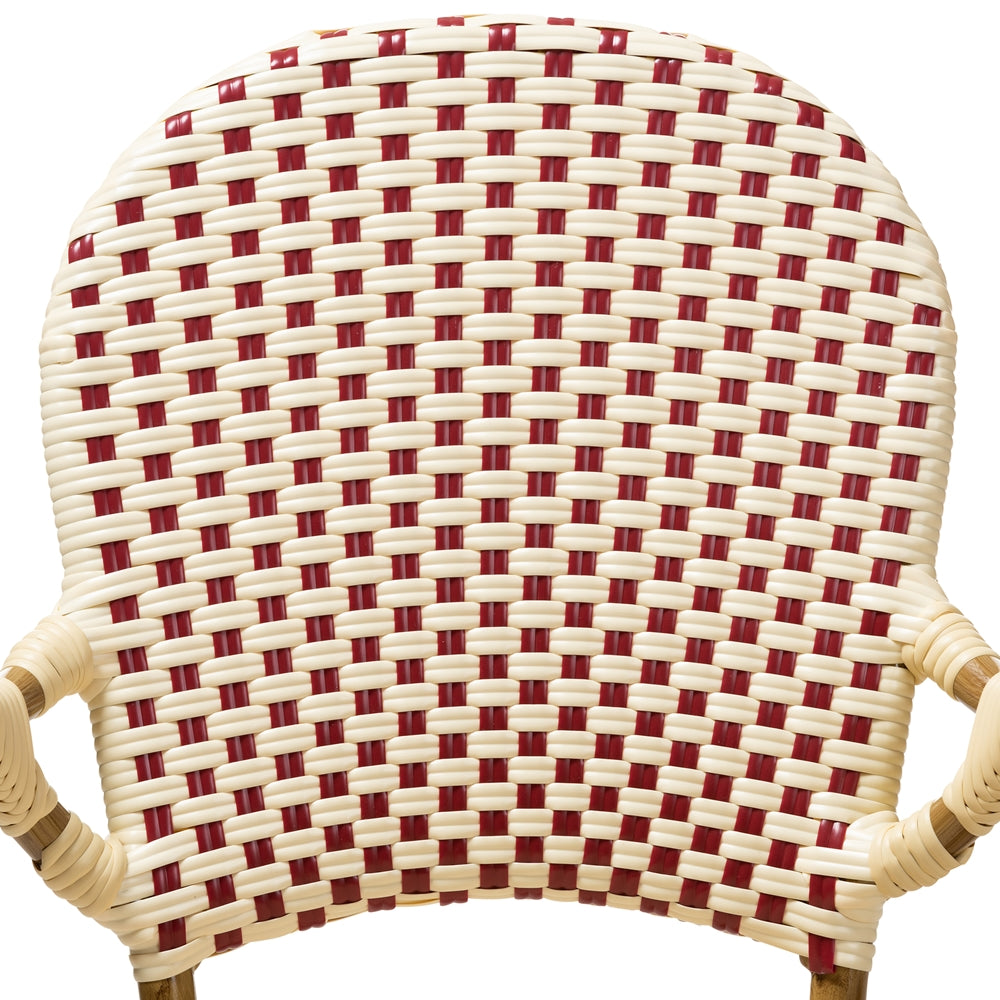 Baxton Studio Seva Classic French Indoor And Outdoor Beige And Red Bamboo Style Stackable Bistro Dining Chair Set Of 2