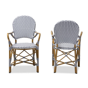 Baxton Studio Seva Classic French Indoor And Outdoor Beige And Red Bamboo Style Stackable Bistro Dining Chair Set Of 2