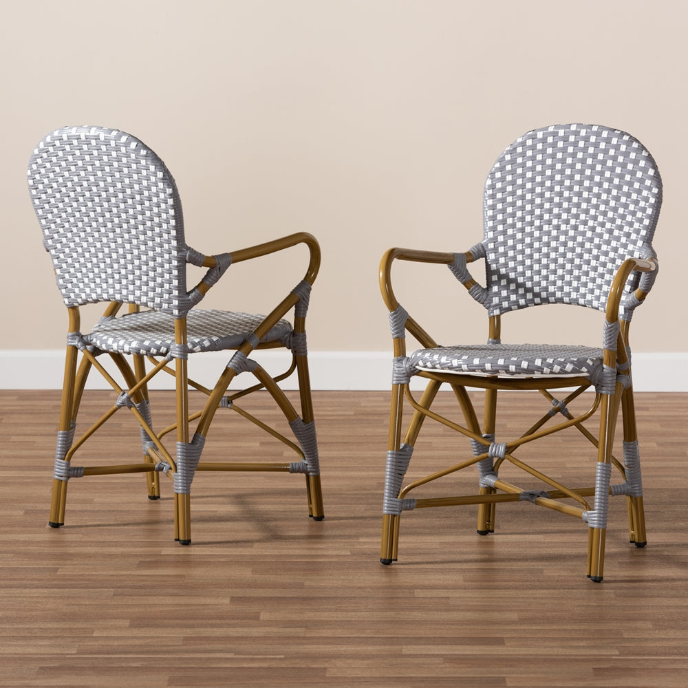 Baxton Studio Seva Classic French Indoor And Outdoor Beige And Red Bamboo Style Stackable Bistro Dining Chair Set Of 2