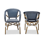 Load image into Gallery viewer, Baxton Studio Eliane Classic French Indoor And Outdoor Navy And White Bamboo Style Stackable Bistro Dining Chair Set Of 2
