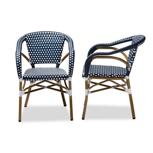 Baxton Studio Eliane Classic French Indoor And Outdoor Navy And White Bamboo Style Stackable Bistro Dining Chair Set Of 2