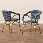 Load image into Gallery viewer, Baxton Studio Eliane Classic French Indoor And Outdoor Navy And White Bamboo Style Stackable Bistro Dining Chair Set Of 2
