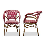 Load image into Gallery viewer, Baxton Studio Eliane Classic French Indoor And Outdoor Red And White Bamboo Style Stackable Bistro Dining Chair Set Of 2
