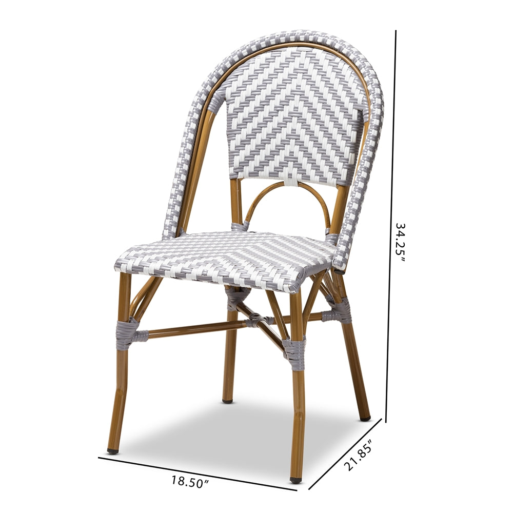 Baxton Studio Celie Classic French Indoor And Outdoor Grey And White Bamboo Style Stackable Bistro Dining Chair Set Of 2