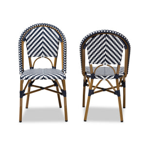 Baxton Studio Celie Classic French Indoor And Outdoor Blue And White Bamboo Style Stackable Bistro Dining Chair Set Of 2