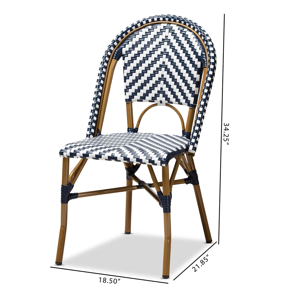 Baxton Studio Celie Classic French Indoor And Outdoor Blue And White Bamboo Style Stackable Bistro Dining Chair Set Of 2