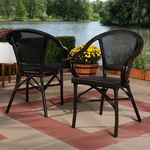 Baxton Studio Artus Classic French Indoor And Outdoor Black Bamboo Style Stackable Bistro Dining Chair Set Of 2