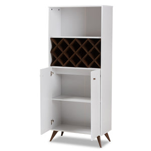 Baxton Studio Serafino Mid-Century Modern White And Walnut Finished Wood Wine Cabinet