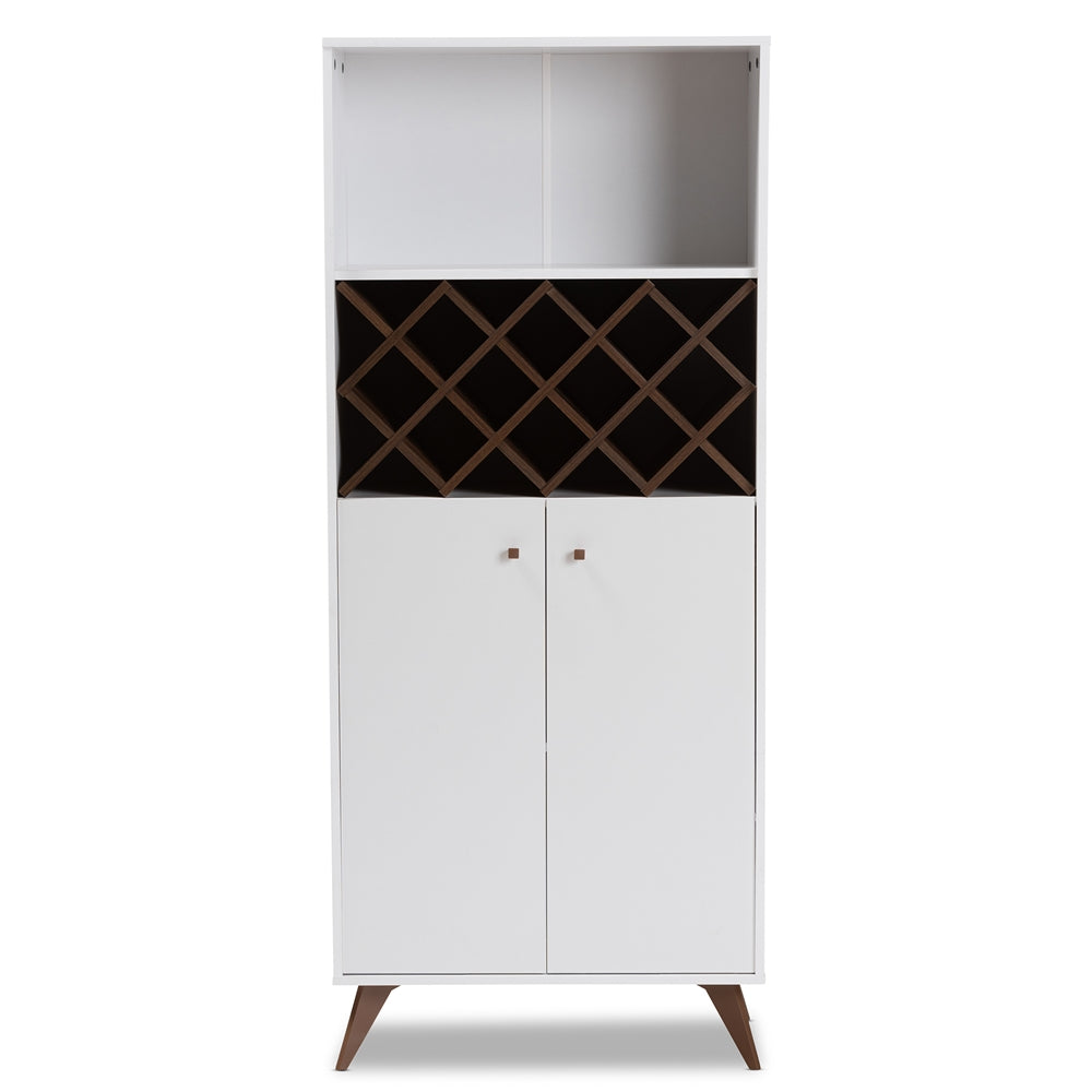 Baxton Studio Serafino Mid-Century Modern White And Walnut Finished Wood Wine Cabinet