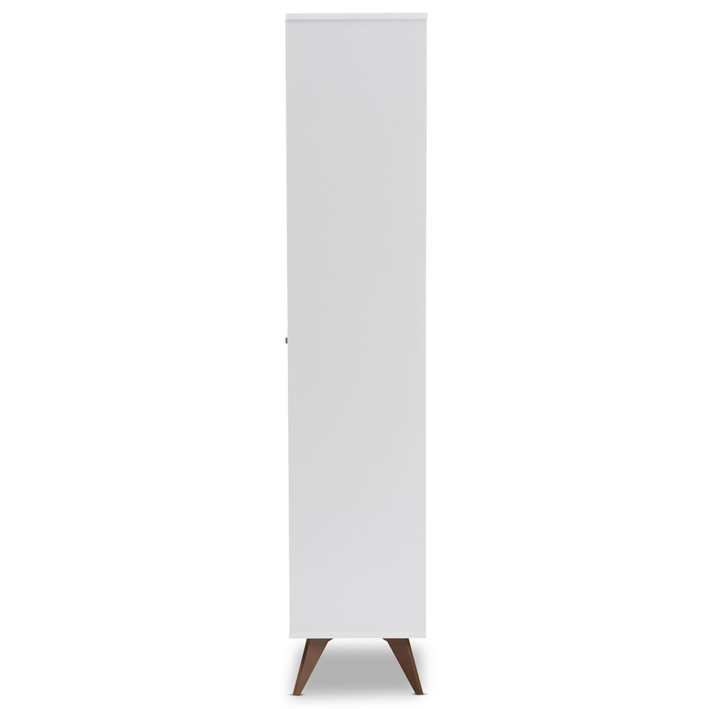 Baxton Studio Serafino Mid-Century Modern White And Walnut Finished Wood Wine Cabinet