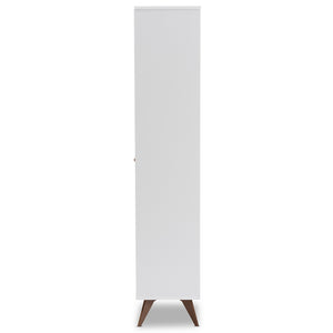 Baxton Studio Serafino Mid-Century Modern White And Walnut Finished Wood Wine Cabinet