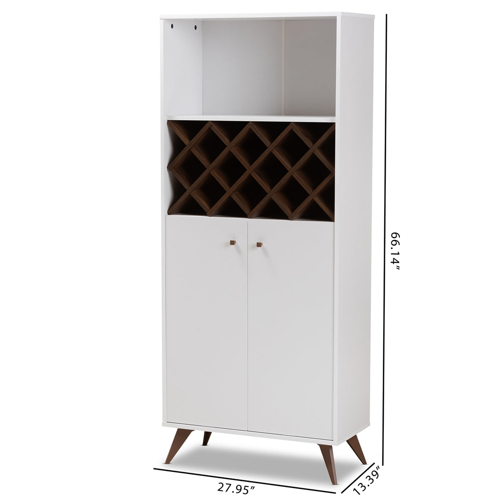 Baxton Studio Serafino Mid-Century Modern White And Walnut Finished Wood Wine Cabinet