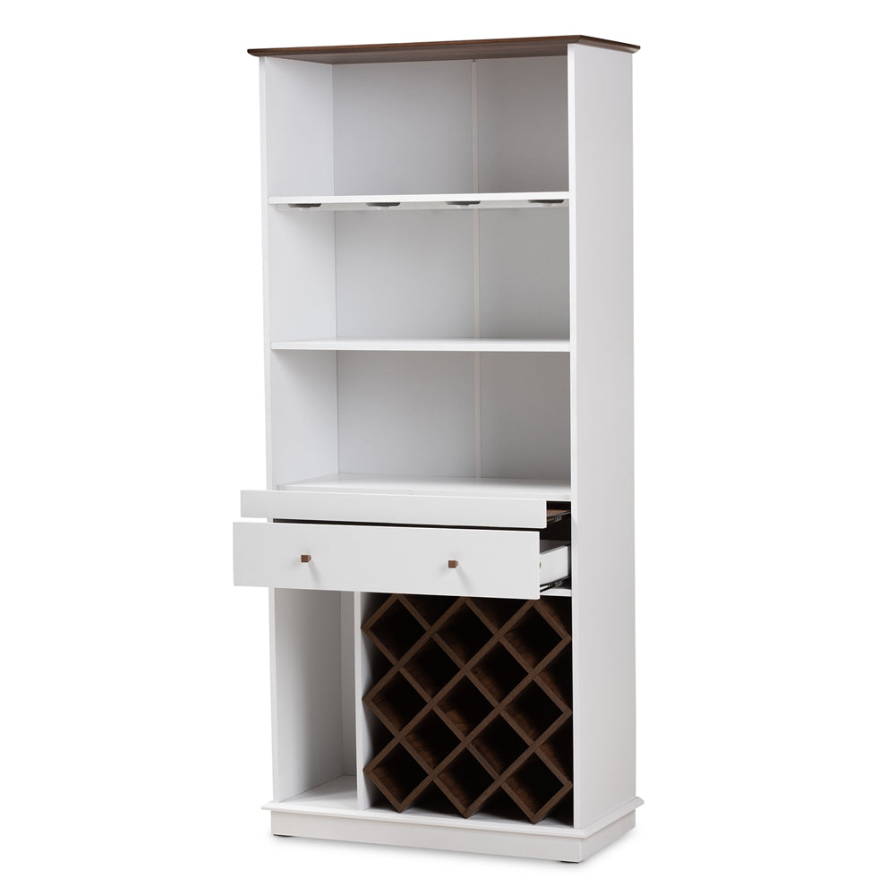 Baxton Studio Mattia Mid-Century Modern White And Walnut Finished Wood Wine Cabinet