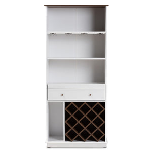 Baxton Studio Mattia Mid-Century Modern White And Walnut Finished Wood Wine Cabinet