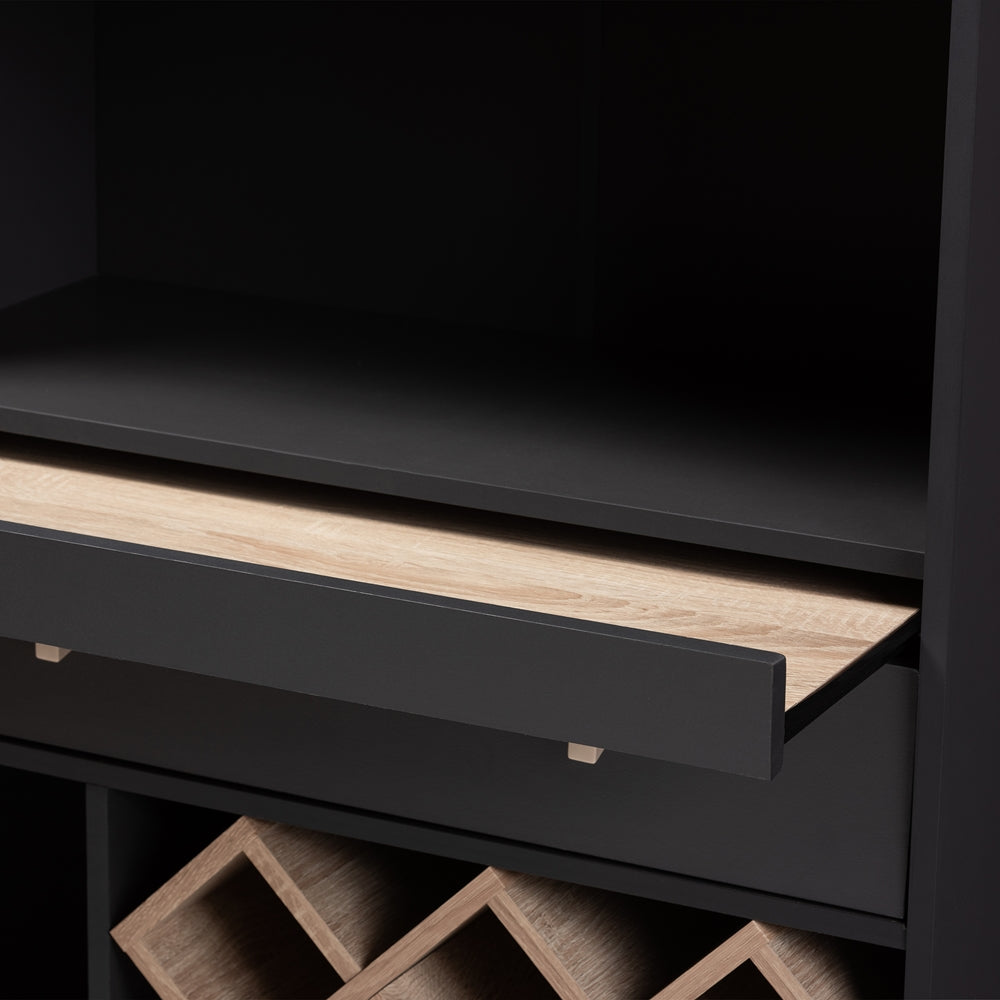 Baxton Studio Mattia Modern And Contemporary Dark Grey And Oak Finished Wood Wine Cabinet