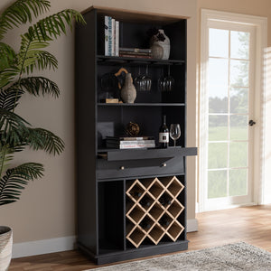 Baxton Studio Mattia Modern And Contemporary Dark Grey And Oak Finished Wood Wine Cabinet