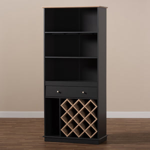 Baxton Studio Mattia Modern And Contemporary Dark Grey And Oak Finished Wood Wine Cabinet