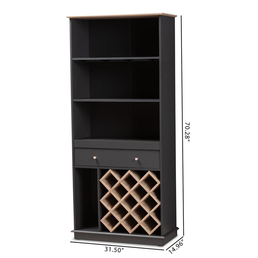 Baxton Studio Mattia Modern And Contemporary Dark Grey And Oak Finished Wood Wine Cabinet