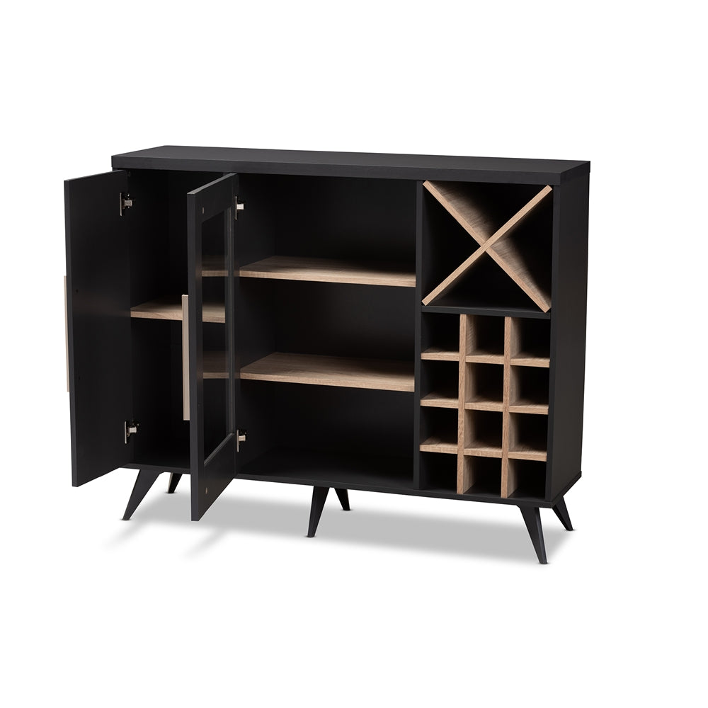 Baxton Studio Pietro Mid-Century Modern Dark Grey And Oak Finished Wine Cabinet