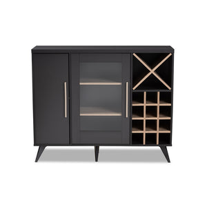 Baxton Studio Pietro Mid-Century Modern Dark Grey And Oak Finished Wine Cabinet