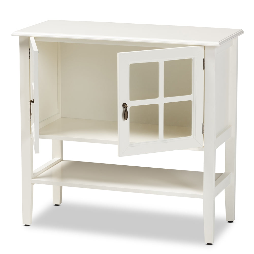 Baxton Studio Chauncey Classic And Traditional White Finished Wood And Glass 2-Door Kitchen Storage Cabinet