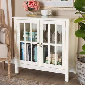 Baxton Studio Kendall Classic And Traditional White Finished Wood And Glass Kitchen Storage Cabinet