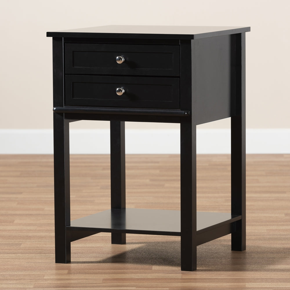 Baxton Studio Willow Modern Transitional Black Finished 2-Drawer Wood Nightstand