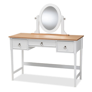 Baxton Studio Sylvie Classic And Traditional White 3-Drawer Wood Vanity Table With Mirror