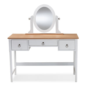 Baxton Studio Sylvie Classic And Traditional White 3-Drawer Wood Vanity Table With Mirror