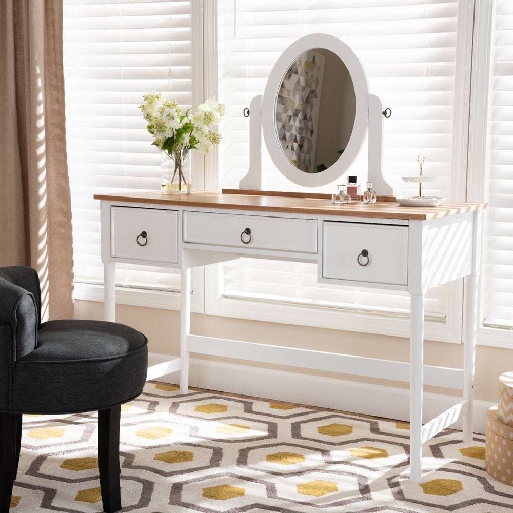 Baxton Studio Sylvie Classic And Traditional White 3-Drawer Wood Vanity Table With Mirror