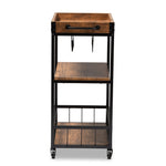 Load image into Gallery viewer, Baxton Studio Cerne Vintage Rustic Industrial Oak Brown And Black Finished Mobile Metal Bar Cart With Wine Bottle Rack
