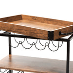 Load image into Gallery viewer, Baxton Studio Cerne Vintage Rustic Industrial Oak Brown And Black Finished Mobile Metal Bar Cart With Wine Bottle Rack
