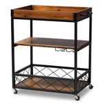 Load image into Gallery viewer, Baxton Studio Capri Vintage Rustic Industrial Oak Brown And Black Finished Mobile Metal Bar Cart With Stemware Rack
