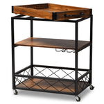 Load image into Gallery viewer, Baxton Studio Capri Vintage Rustic Industrial Oak Brown And Black Finished Mobile Metal Bar Cart With Stemware Rack
