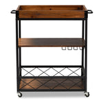 Load image into Gallery viewer, Baxton Studio Capri Vintage Rustic Industrial Oak Brown And Black Finished Mobile Metal Bar Cart With Stemware Rack
