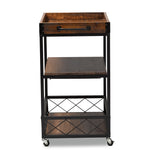 Load image into Gallery viewer, Baxton Studio Capri Vintage Rustic Industrial Oak Brown And Black Finished Mobile Metal Bar Cart With Stemware Rack
