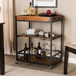 Load image into Gallery viewer, Baxton Studio Capri Vintage Rustic Industrial Oak Brown And Black Finished Mobile Metal Bar Cart With Stemware Rack
