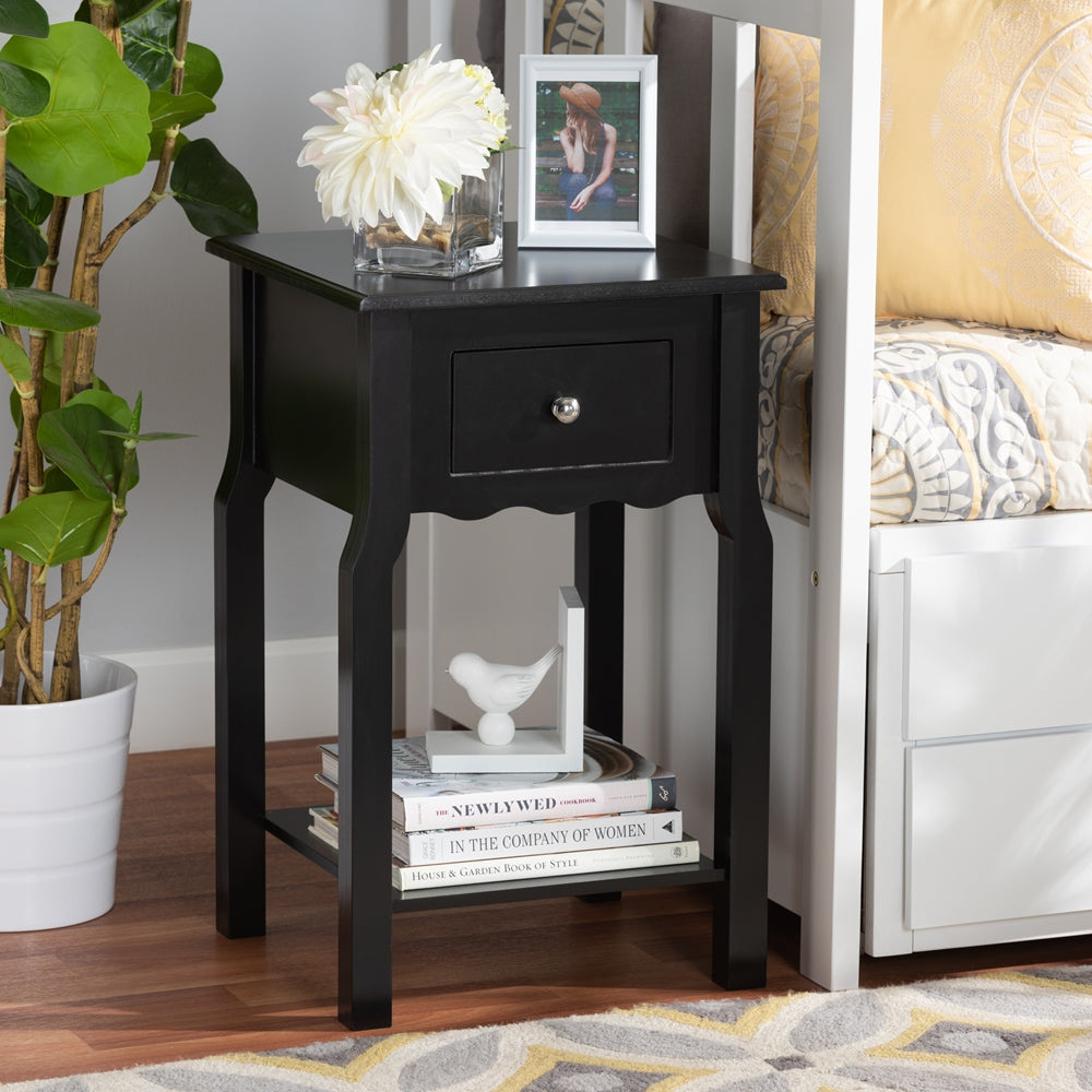 Baxton Studio Hailey Classic Traditional And Transitional Black Finished Wood 1-Drawer Nightstand