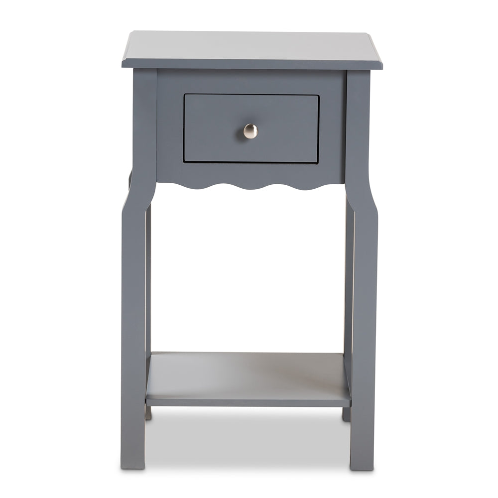 Baxton Studio Hailey Classic Traditional And Transitional Dark Grey Finished Wood 1-Drawer Nightstand