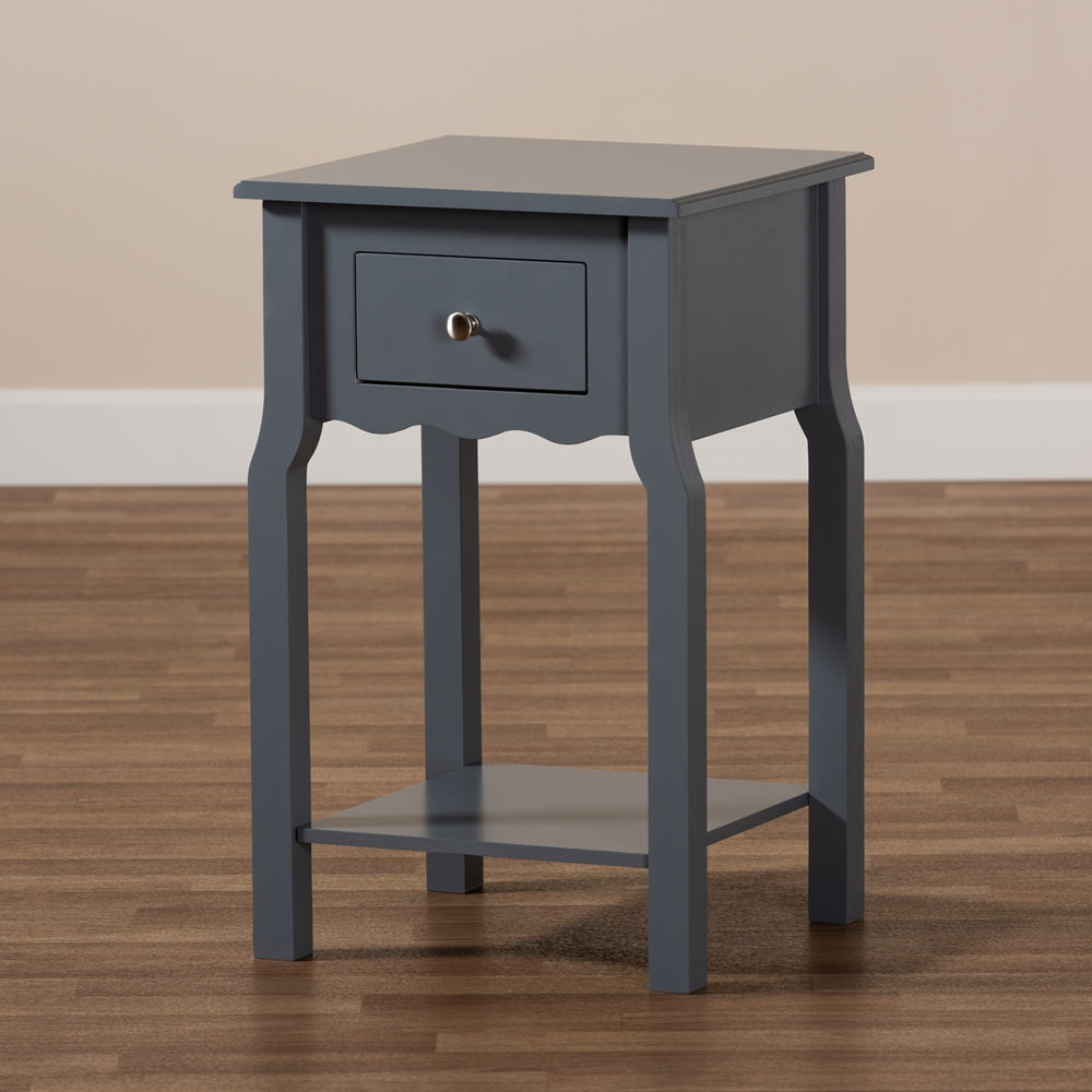 Baxton Studio Hailey Classic Traditional And Transitional Dark Grey Finished Wood 1-Drawer Nightstand