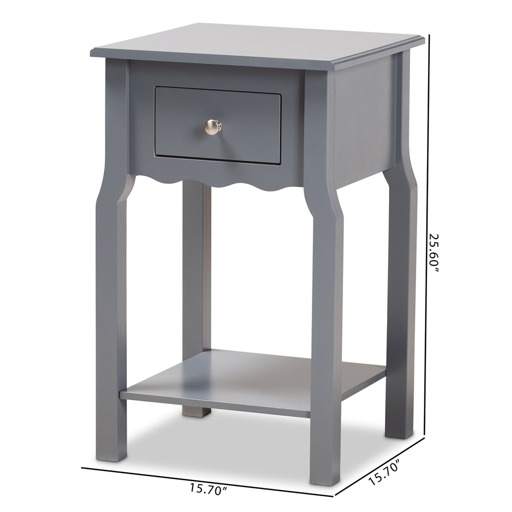 Baxton Studio Hailey Classic Traditional And Transitional Dark Grey Finished Wood 1-Drawer Nightstand