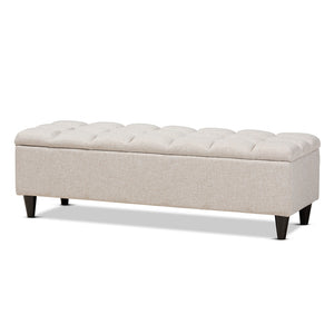 Baxton Studio Brette Mid-Century Modern Light Blue Fabric Upholstered Dark Brown Finished Wood Storage Bench Ottoman