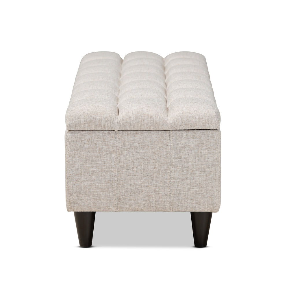 Baxton Studio Brette Mid-Century Modern Fabric Upholstered Finished Wood Storage Bench Ottoman