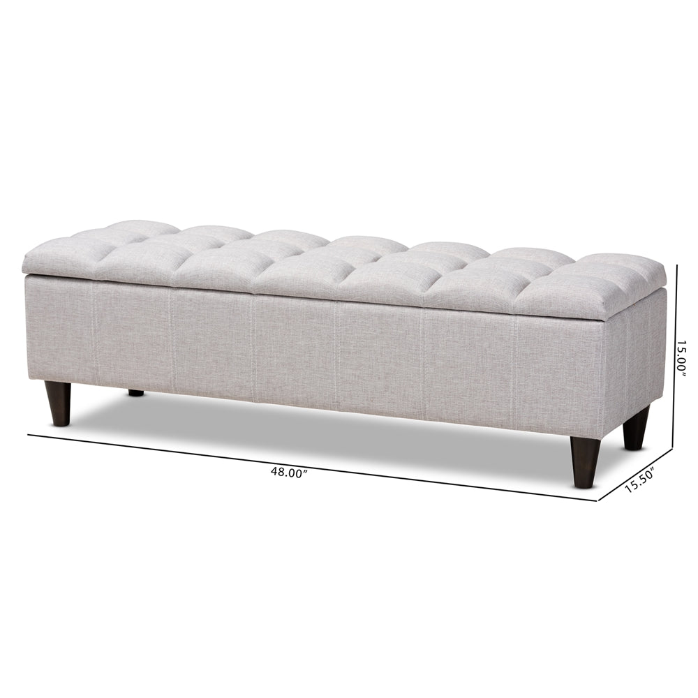 Baxton Studio Brette Mid-Century Modern Grayish Beige Fabric Upholstered Dark Brown Finished Wood Storage Bench Ottoman