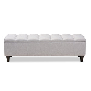 Baxton Studio Brette Mid-Century Modern Grayish Beige Fabric Upholstered Dark Brown Finished Wood Storage Bench Ottoman