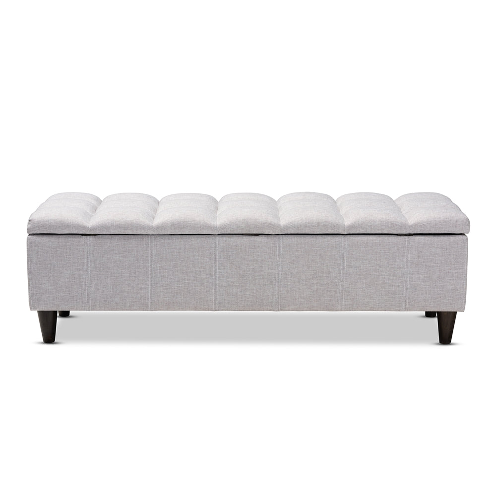 Baxton Studio Brette Mid-Century Modern Grayish Beige Fabric Upholstered Dark Brown Finished Wood Storage Bench Ottoman